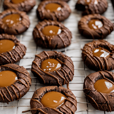 Chocolate Caramel Thumbprint Cookies