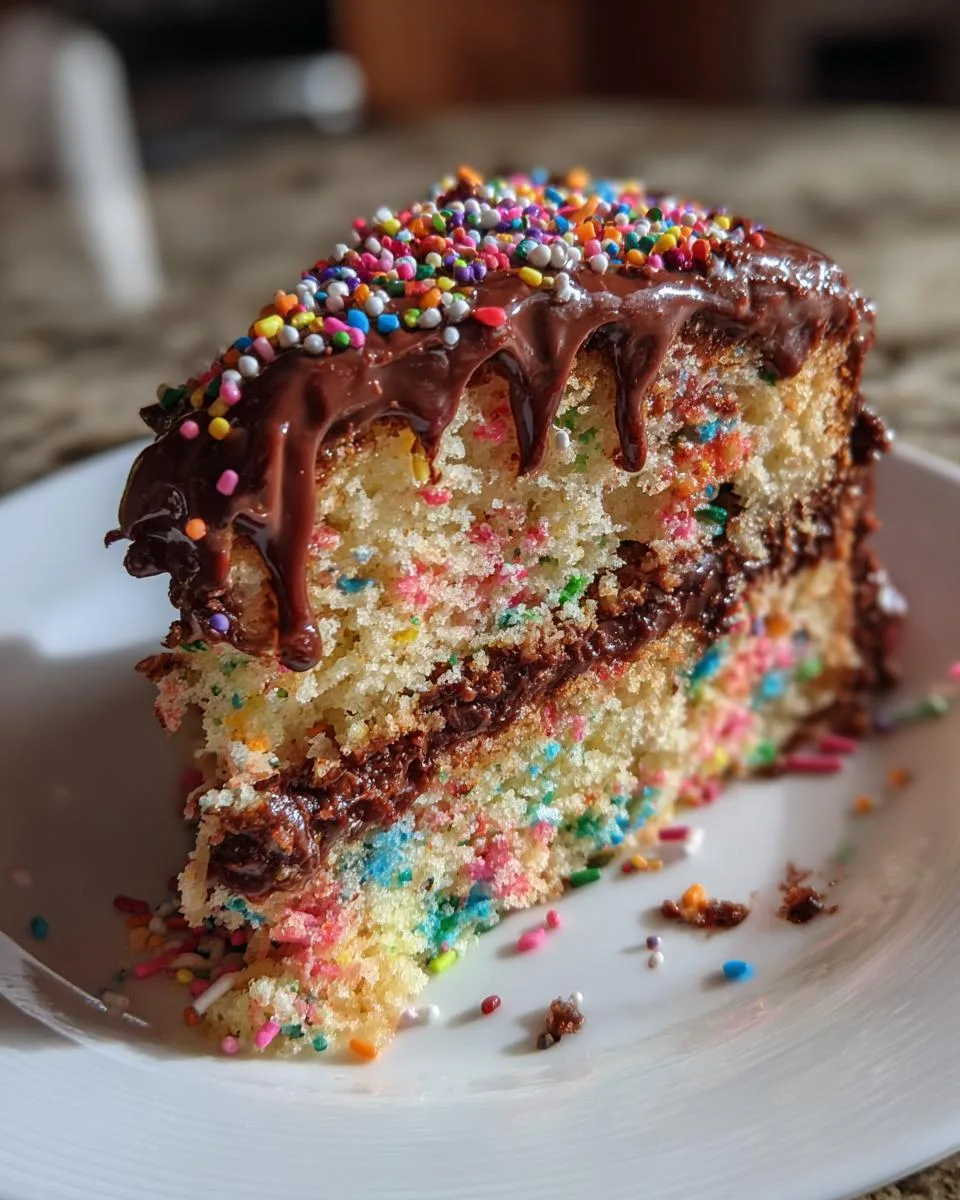 funfetti cake with chocolate frosting - detail 1