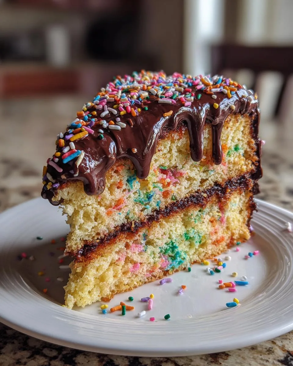 funfetti cake with chocolate frosting - detail 2