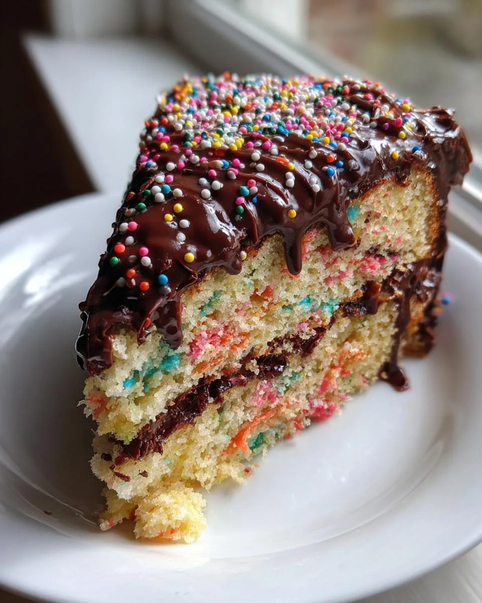 funfetti cake with chocolate frosting - detail 3