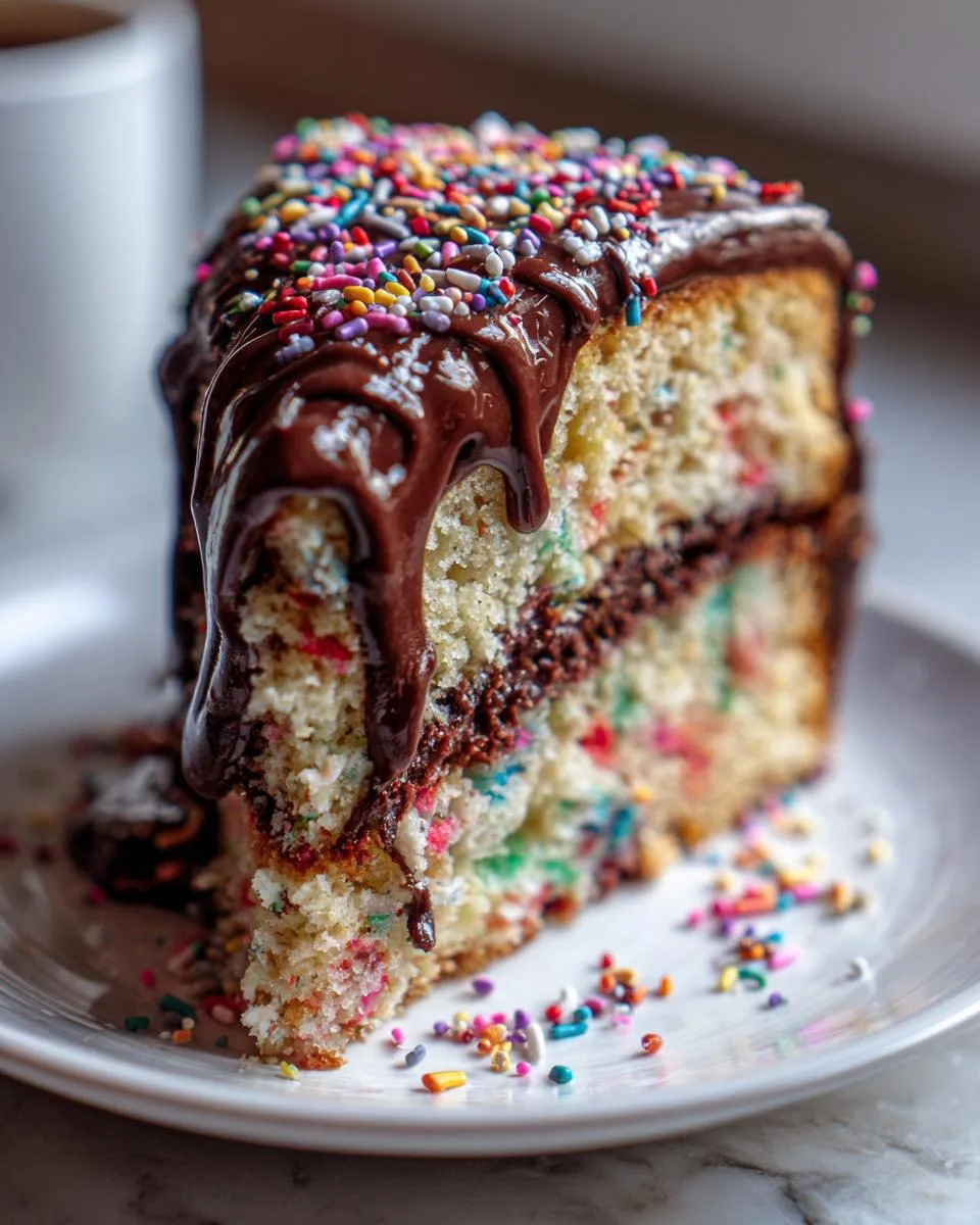 funfetti cake with chocolate frosting - detail 4