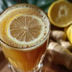 natural mounjaro recipe served in a glass with lemon slice and ginger root