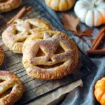 Easy pumpkin hand pies with jack-o-lantern faces on cooling rack