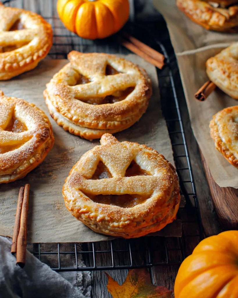 Pumpkin hand pies with cinnamon sugar topping on parchment paper