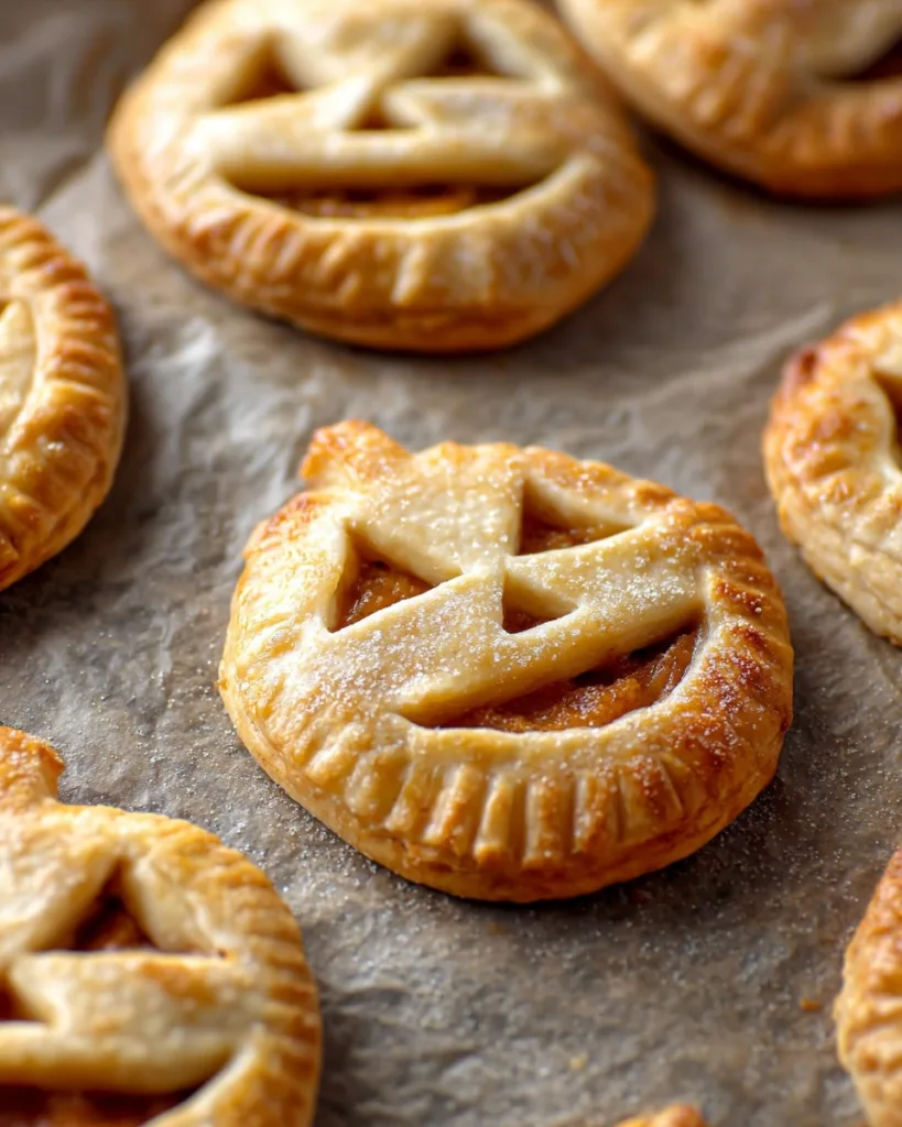 Pumpkin hand pies on baking tray fresh from oven