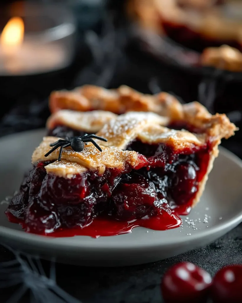 Slice of Halloween pie with cherry filling