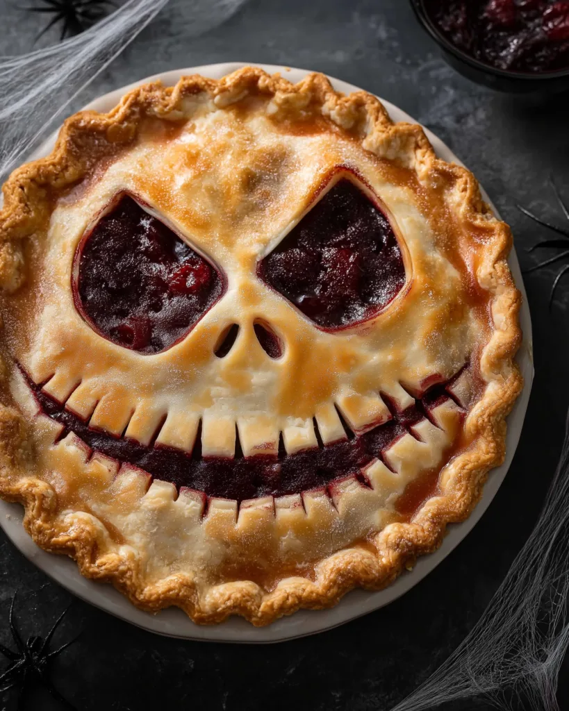 Scary Halloween pie with spooky face design