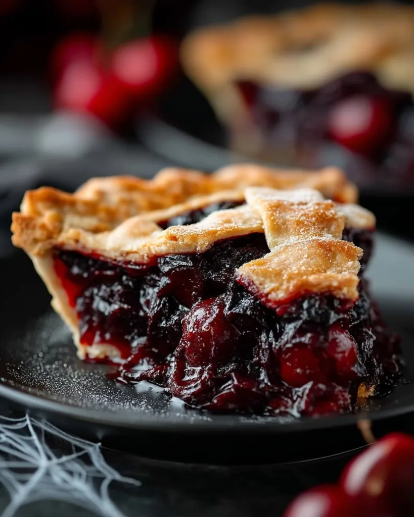 Slice of cherry-filled Halloween pie