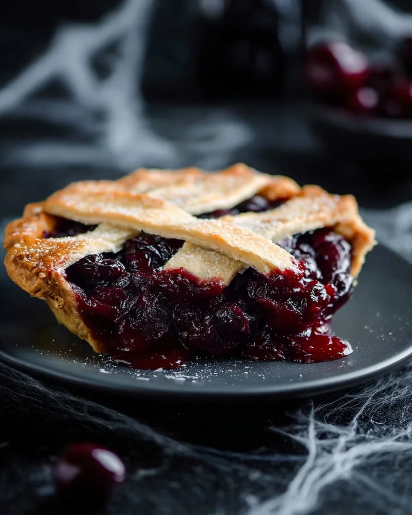 Slice of Halloween pie with lattice crust