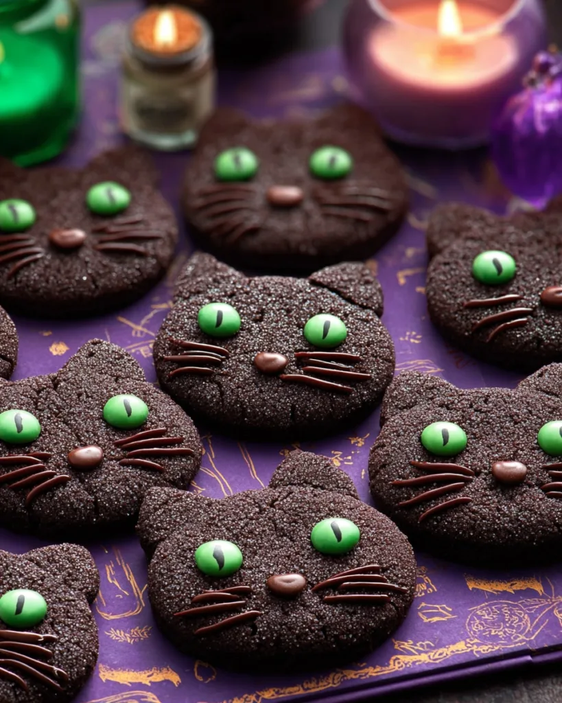 How to make Hocus Pocus Binx cookies with green candy eyes