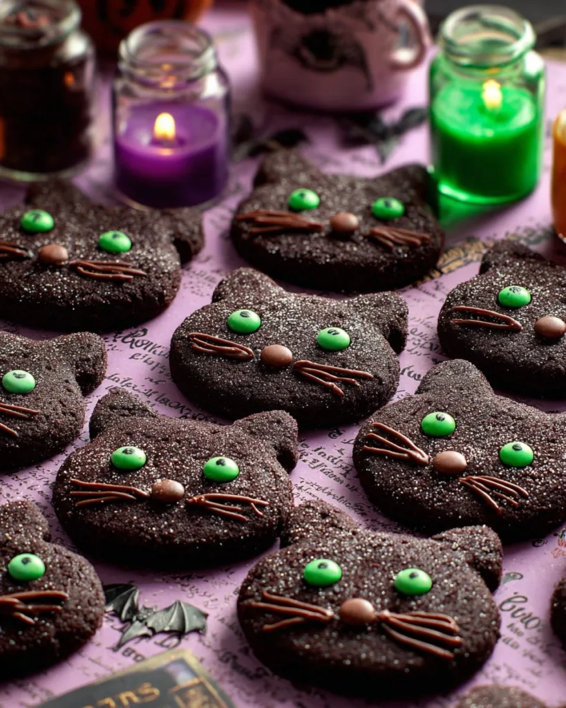 Final result of Hocus Pocus Binx cookies with chocolate whiskers