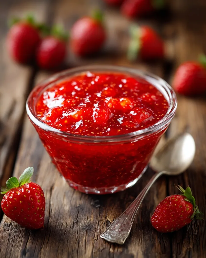Strawberry jam-style sauce in a bowl