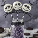 Jack Skellington Oreo pops Halloween dessert with Oreo cookies and white chocolate