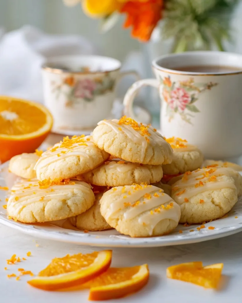 Orange shortbread cookies recipe with glaze drizzle