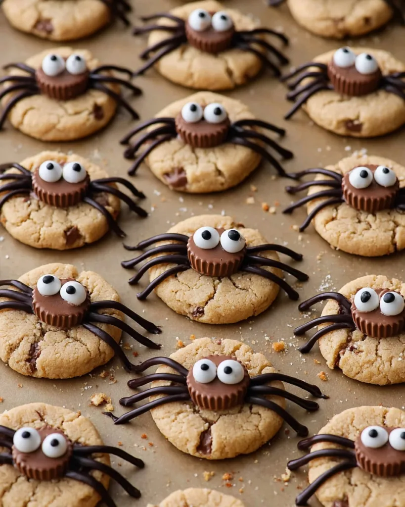 How to make peanut butter spider cookies step-by-step with Reese’s cups and chocolate legs