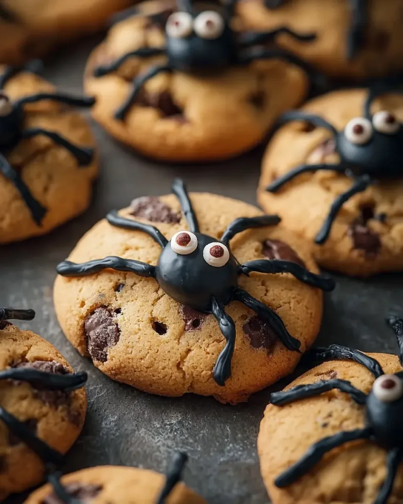Single spider cookie with large candy eyes and chocolate chips