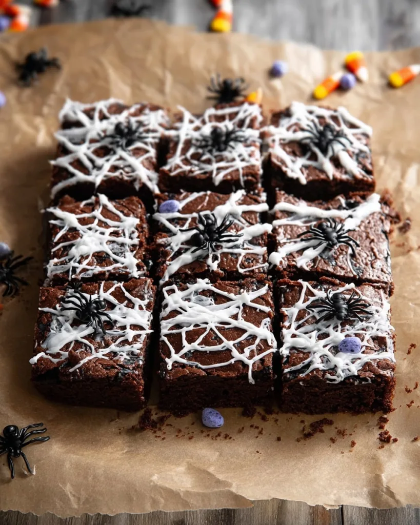Step-by-step how to make marshmallow spiderweb brownies