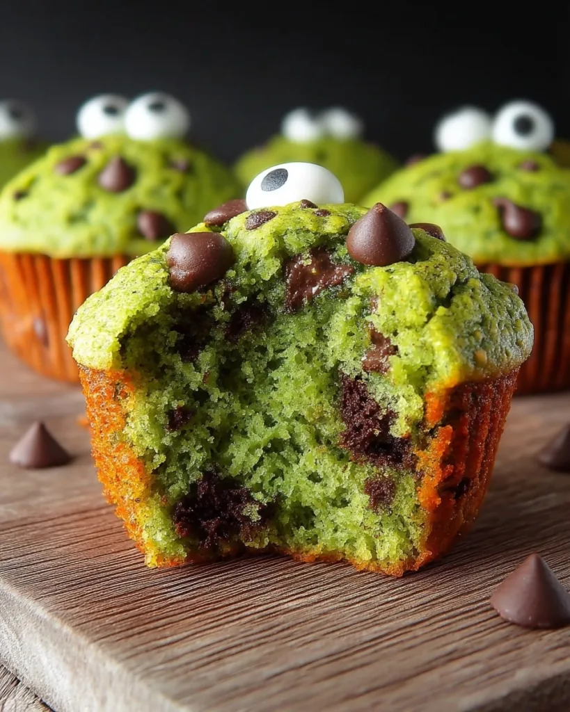 inside view spinach monster muffin with chocolate chips