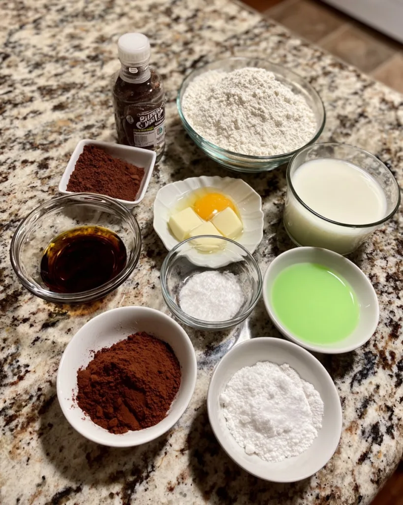 Ingredients for zombie brain cupcakes on a kitchen counter