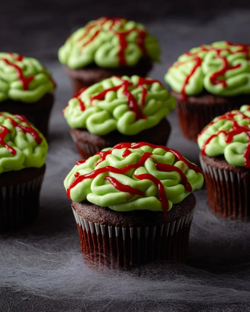 Ingredients for zombie brain cupcakes on a kitchen counter