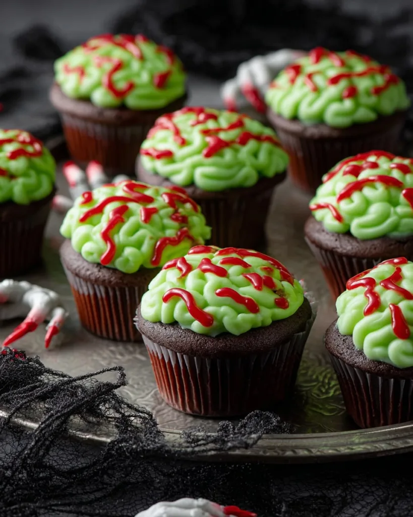 Finished zombie brain cupcakes ready to serve