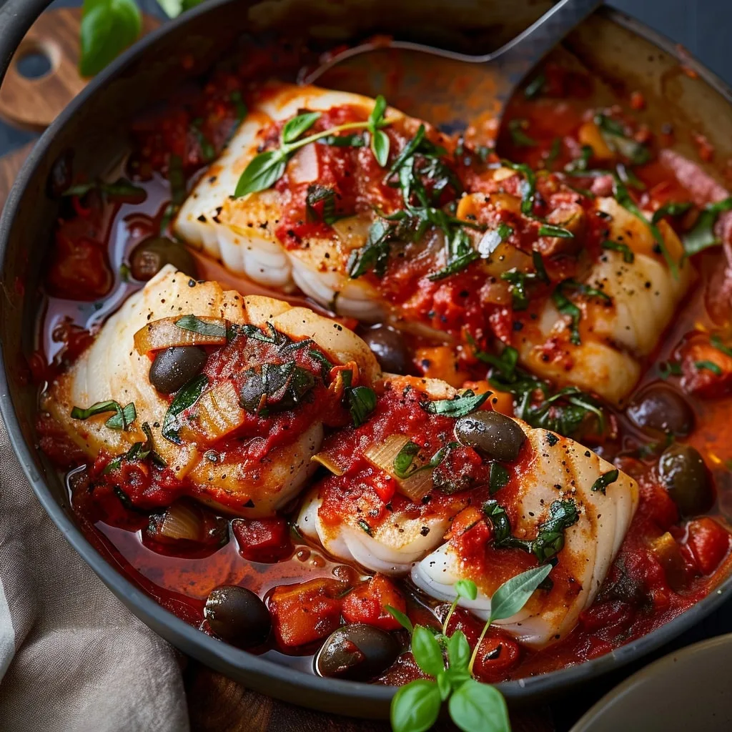 Baked Cod Puttanesca