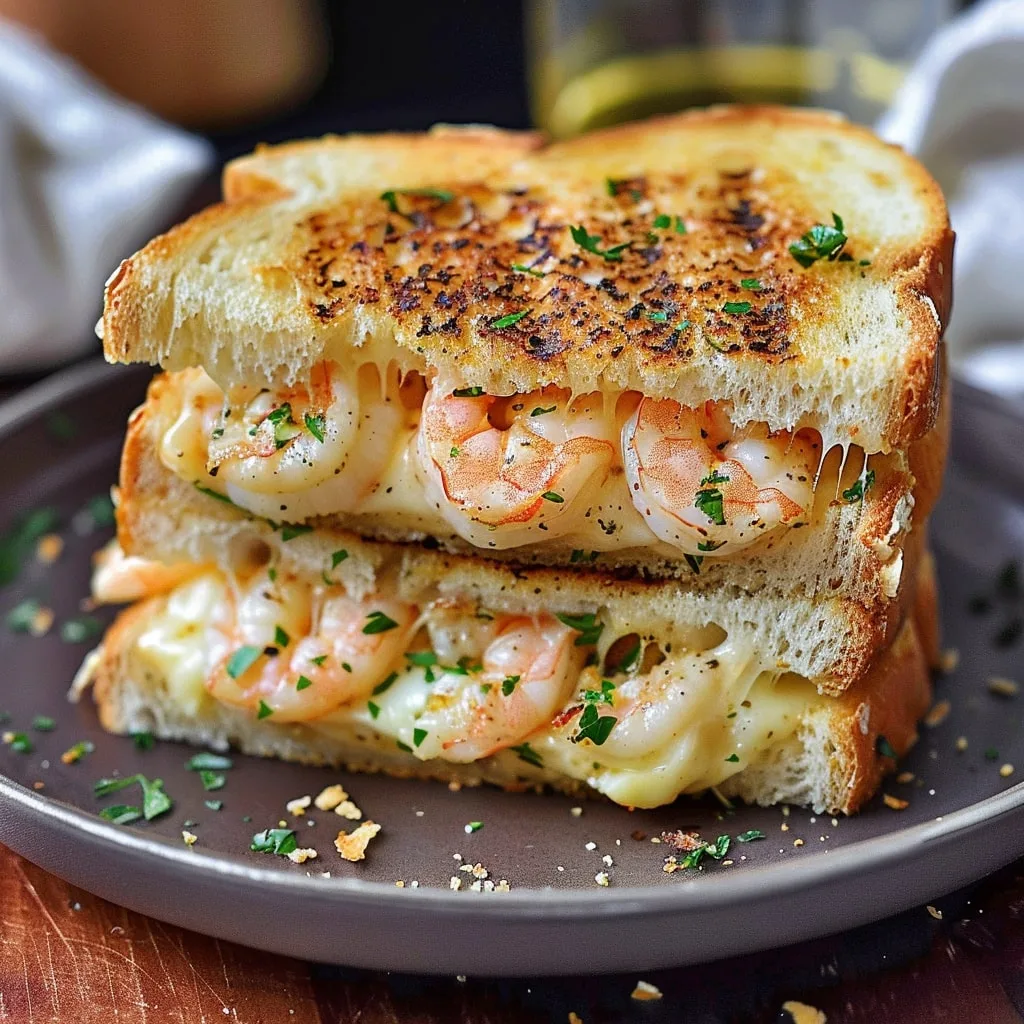 Cheesy Garlic Bread Shrimp Grilled Cheese