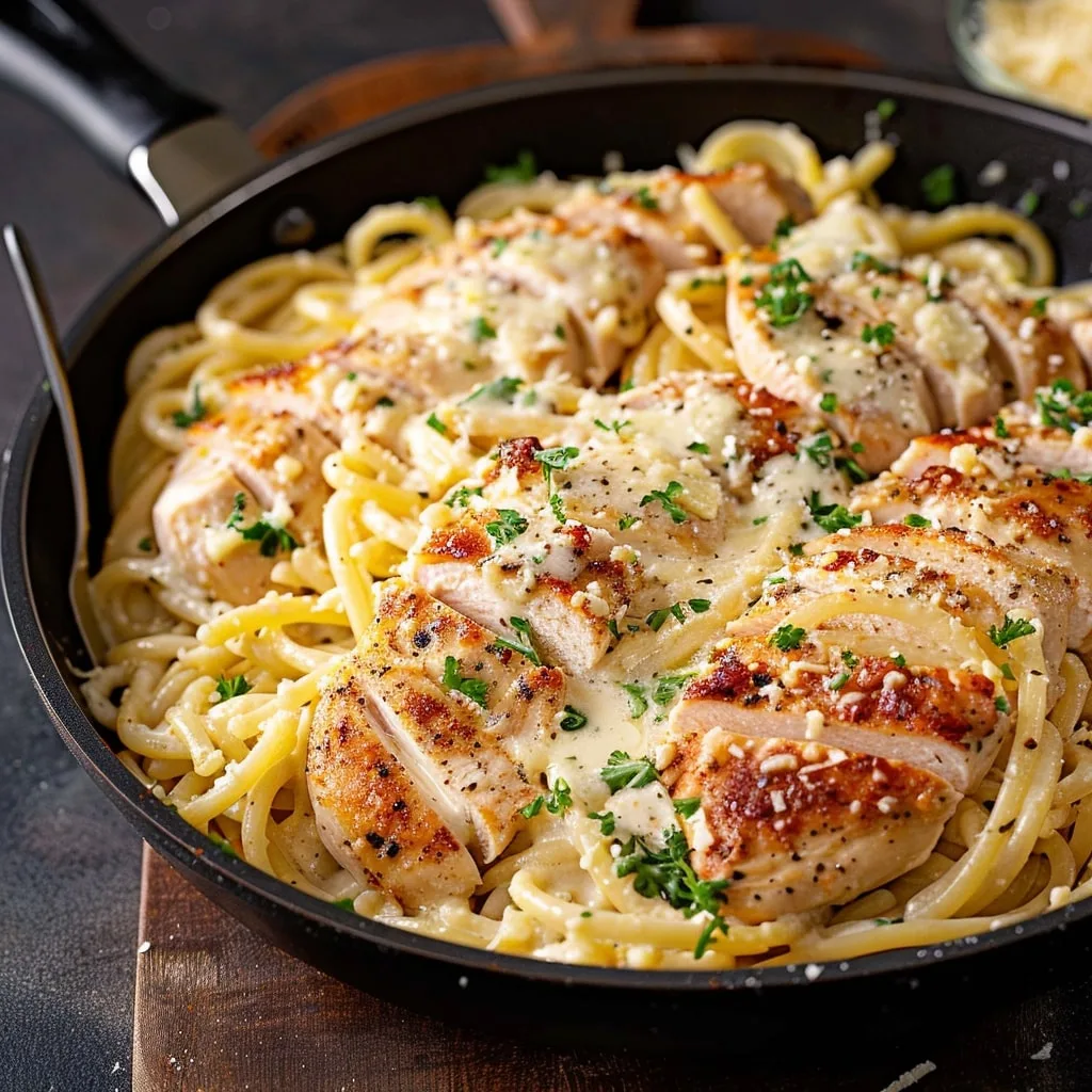 Garlic Parmesan Chicken Pasta Bake