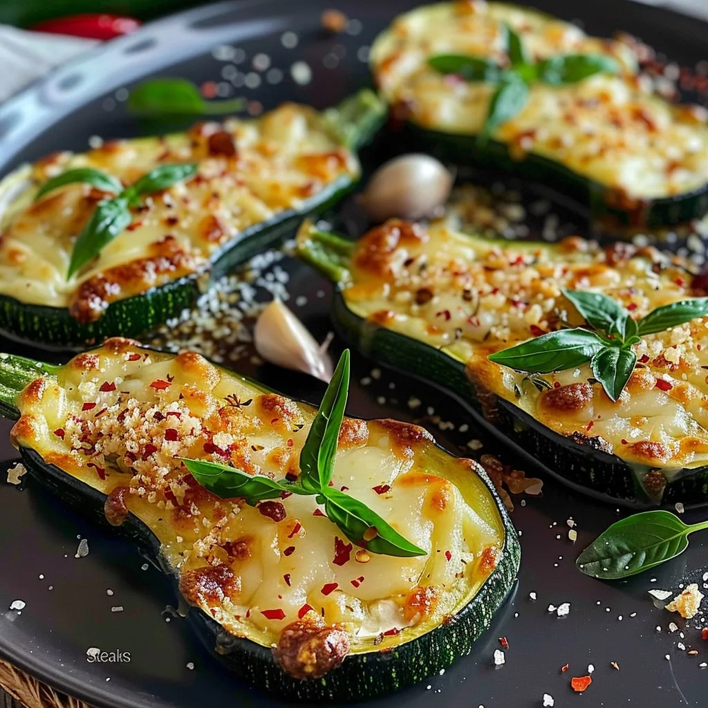 Gourmet Garlic Zucchini Steaks with Cheese