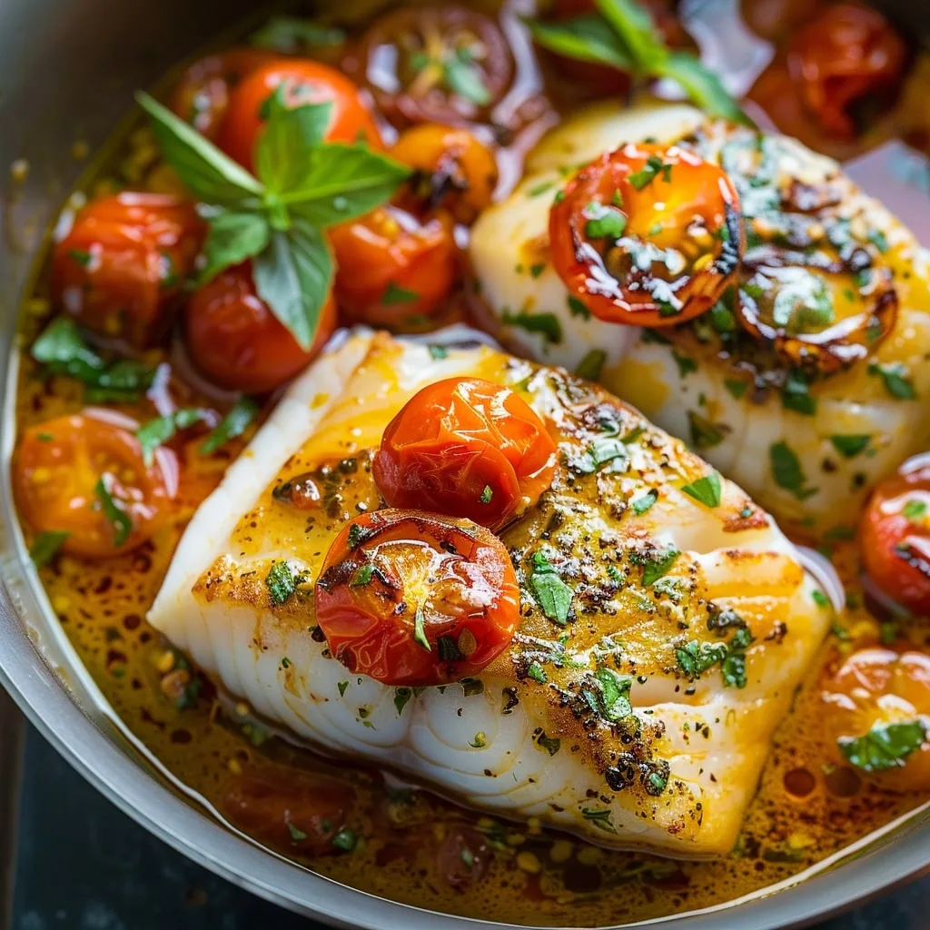 Pan-Seared Cod in Tomato Basil Sauce