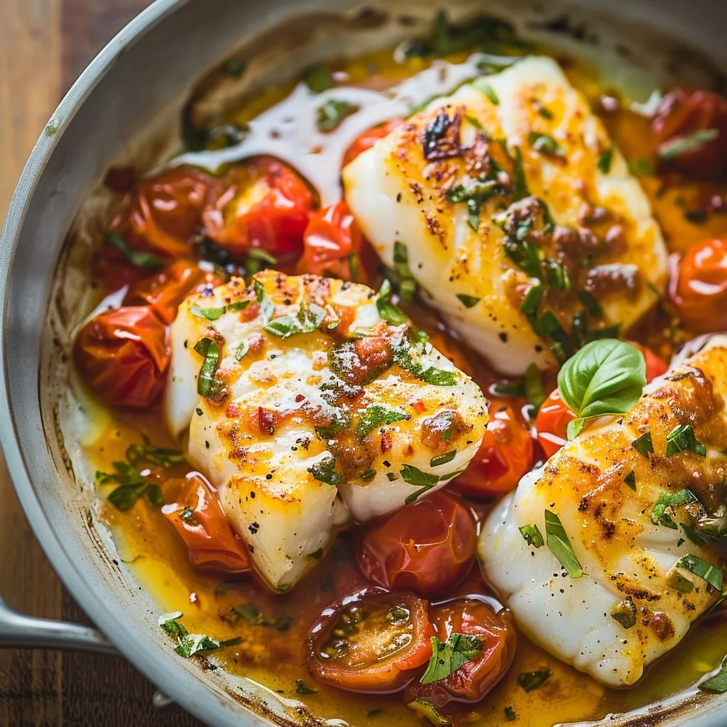 Pan-Seared Cod in Tomato Basil Sauce Recipe