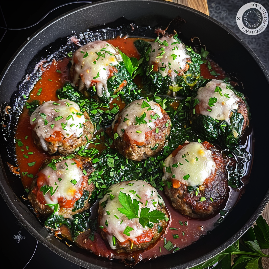 Spinach Garlic Meatballs Stuffed with Mozzarella