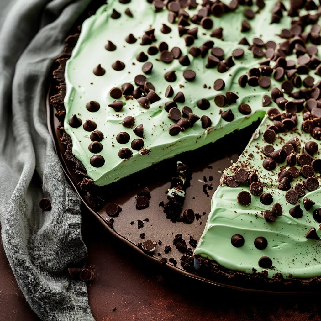 No Bake Mint Chocolate Chip Pie