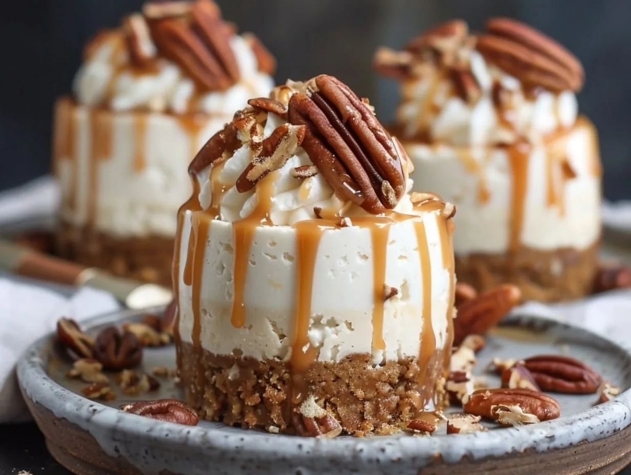 No-Bake Mini Caramel Pecan Cheesecakes