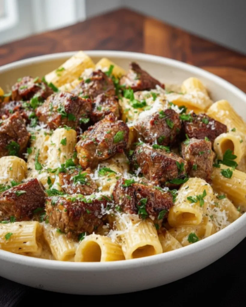 Cajun Steak Tips in Cheesy Rigatoni Parmesan Sauce 2
