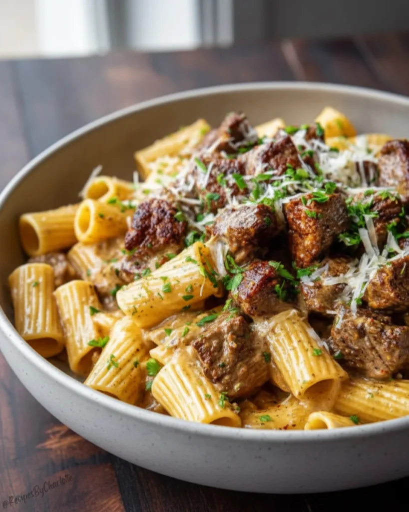 Cajun Steak Tips in Cheesy Rigatoni Parmesan Sauce 3